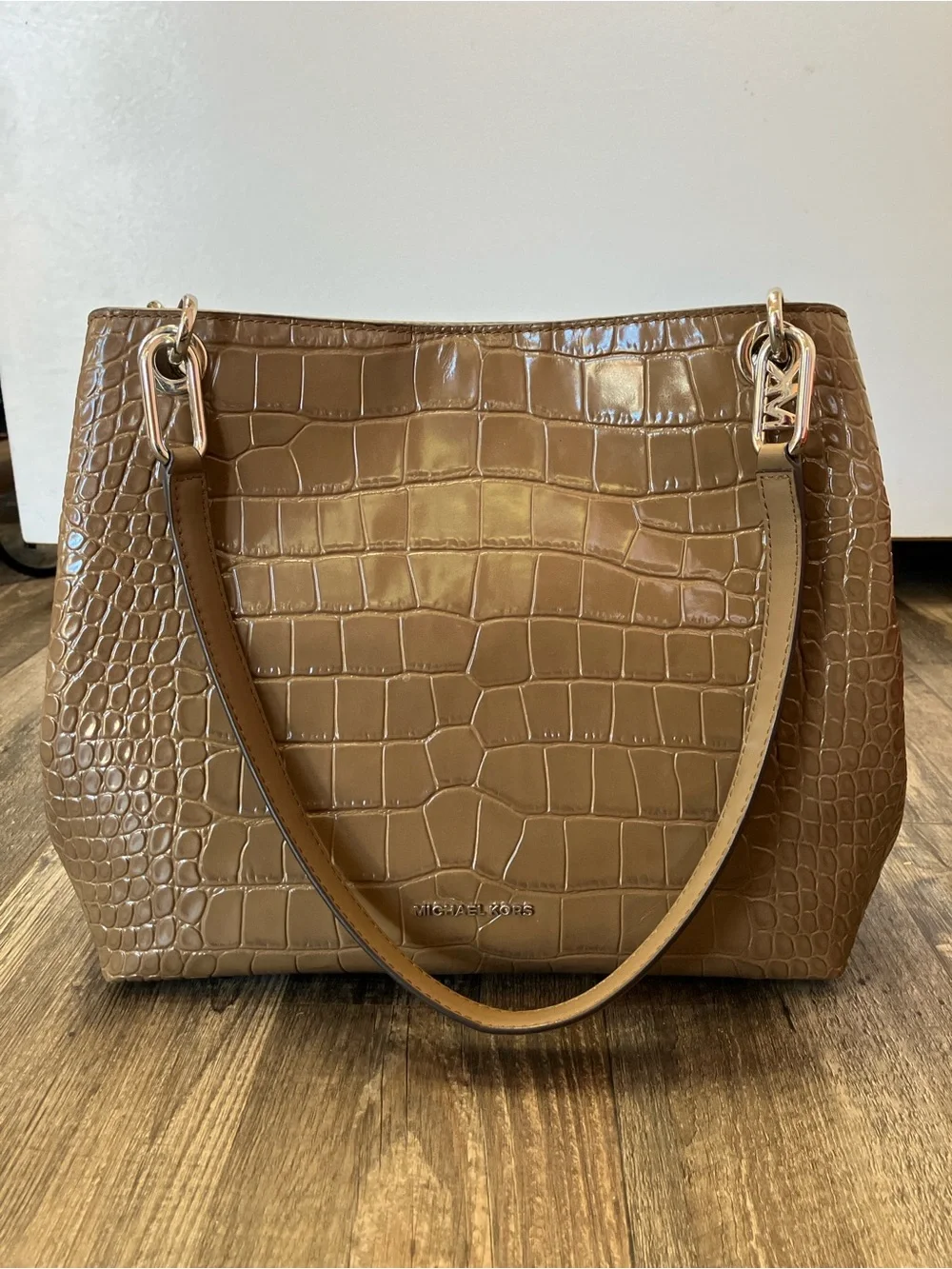 NWT MICHAEL Michael Kors Tan Kensington Large Croc-Embossed Leather Bag Purse